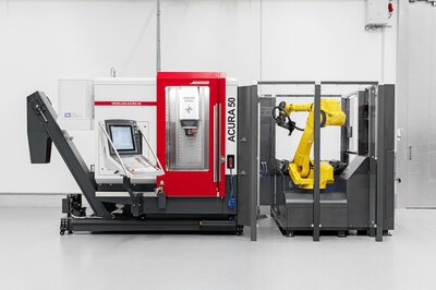 Bearbeitungszentrum HEDELIUS ACURA 50 EL + Werkstückautomation Lang RoboTrex