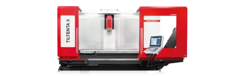 5-Achs-Bearbeitungszentrum TILTENTA 9-2600 MARATHON mit schwenkbarer Hauptspindel und versetztem NC-Rundtisch zur seitlichen Automation mit MARATHON SR415