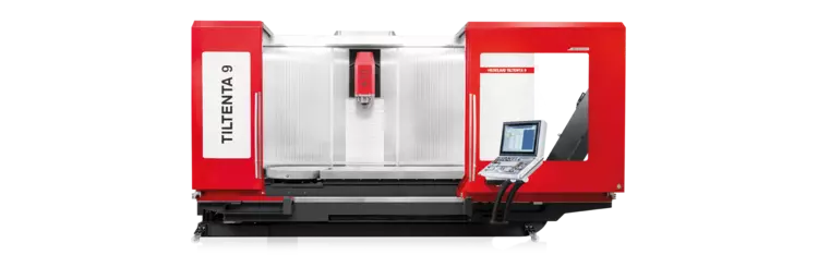 5-Achs-Bearbeitungszentrum TILTENTA 9-2600 MARATHON mit schwenkbarer Hauptspindel und versetztem NC-Rundtisch zur seitlichen Automation mit MARATHON SR415