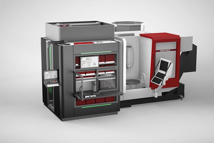 Indunorm Indumatik VL 80 angebunden an 5-Achs-Bearbeitungszentrum HEDELIUS ACURA 65 EL