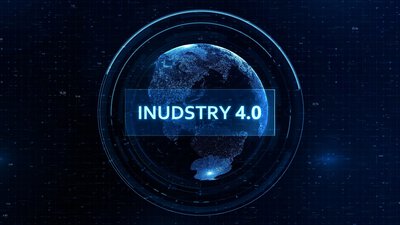Bild als Fallback für Website Video Industry 4.0 Concept: Futuristic Globe with Grid, Binary Code, and Digital Animation | Indix Studio, Adobe Stock