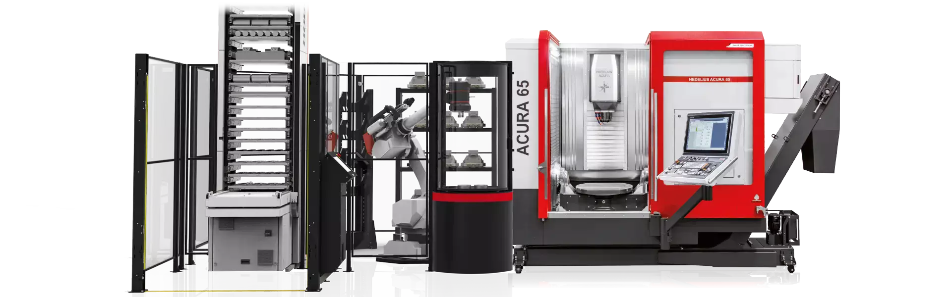Werkstückautomation mit Liftsystem RoboJob Tower + Bearbeitungszentrum HEDELIUS ACURA 65 EL