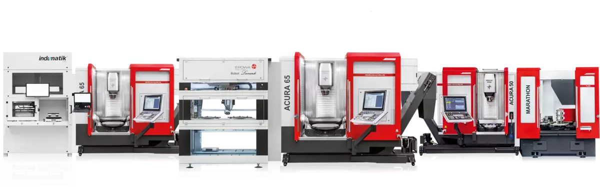 Palettenautomationssysteme von indunorm, EROWA und HEDELIUS an einem HEDELIUS Bearbeitungszentrum