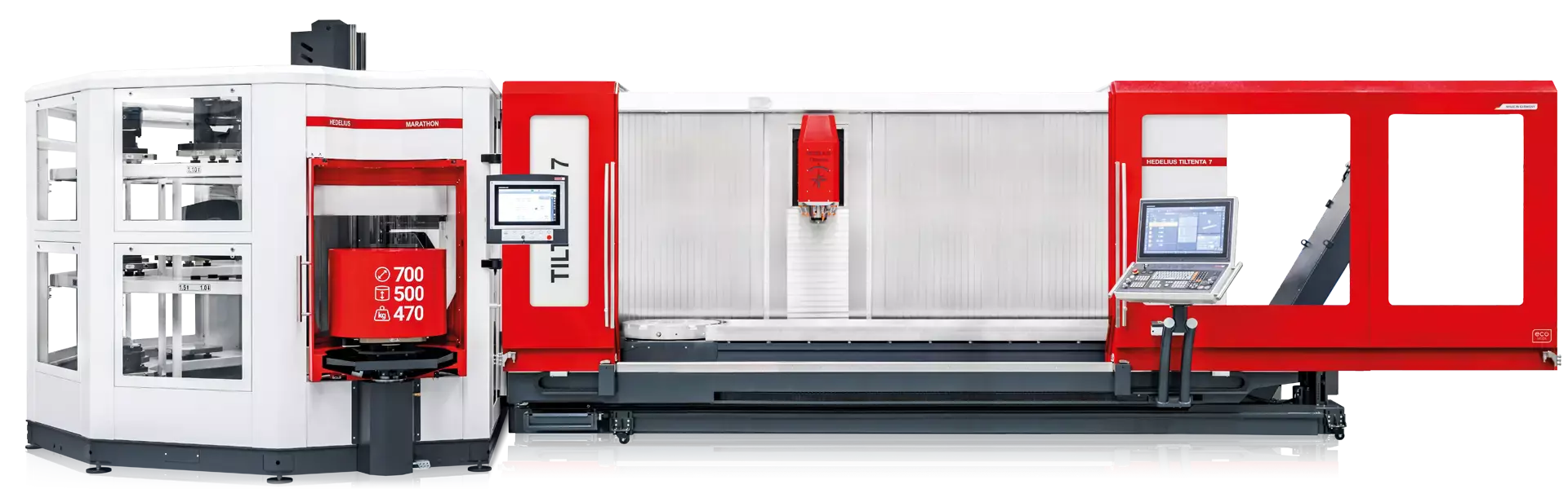 5-Achs-Bearbeitungszentrum TILTENTA 7-3600 NEO MARATHON mit schwenkbarer Hauptspindel und versetztem NC-Rundtisch zur seitlichen Automation mit MARATHON SR415