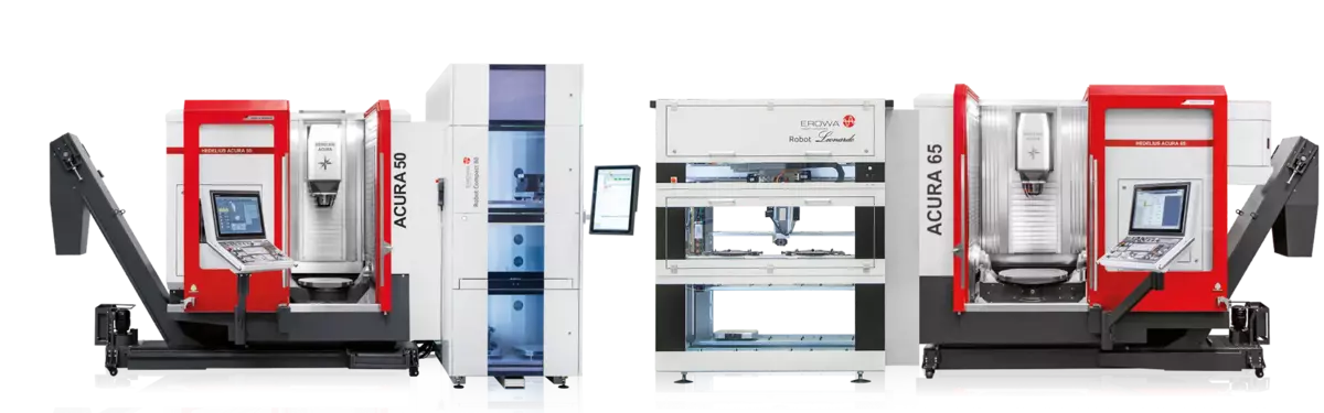 EROWA ERC 80 an HEDELIUS ACURA 50 EL Bearbeitungszentrum & EROWA Leonardo an HEDELIUS ACURA 65 EL Bearbeitungszentren