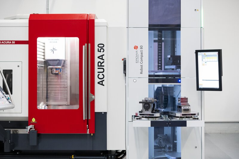 EROWA ERC 80 Multipalettenspeicher Automationslösungen für HEDELIUS CNC-Bearbeitungszentren ACURA 50 EL